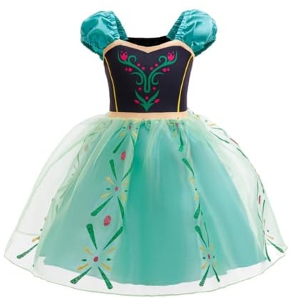 Lito Angels Vestito da Principessa Anna Verde per Bambine 18-24 Mesi, Spalline con Volant e Gonna in Organza con Fodera in Raso, Costume per Carnevale, Compleanno o Natale, Taglia 92