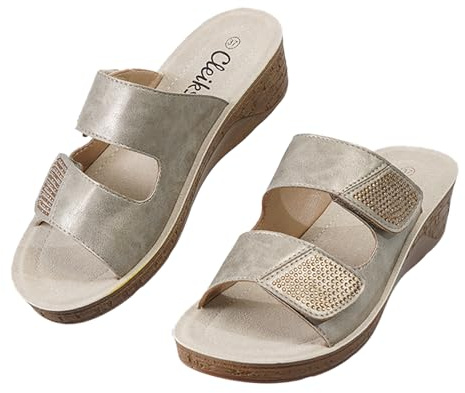 CLEIKS Clogs & Sandali Aperti per Donna Comodi Sandali Donne Anziane Estate Eleganti Scarpe Estive Regalo per la Mamma Scarpe Ortopediche (Oro, 37 EU, WCL260426-10)