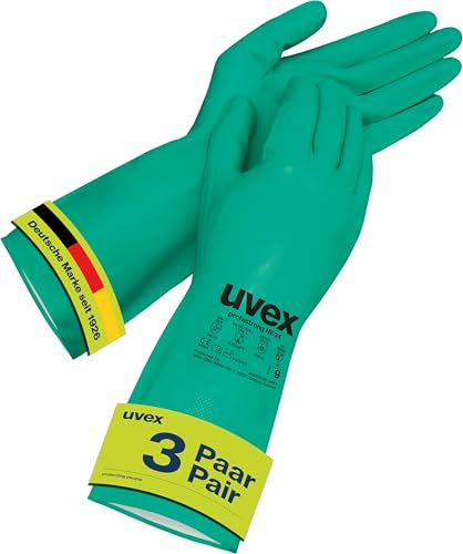 Uvex profastrong NF34, 3 paia di guanti di protezione chimica contro oli, grassi, acidi e solventi, resistenti all'abrasione, resistenti e delicati – verde – taglia 09/L