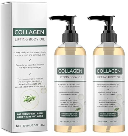 2 flaconi di olio al collagene,Collagen Body Oil,Olio per il corpo lifting al collagene,Idrata e leviga la pelle, olio al collagene per il corpo e il viso, Oli da massaggio per gambe e corpo intero