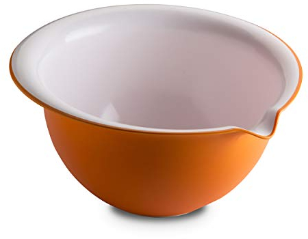Omada Design Rührschüssel 3 L, Schüssel 30x25x18 cm aus Polypropylen und integrierten antimikrobiellen Mitteln eliminiert Bakterien und Pilze. Made in Italy, Linea Sanaliving, Weiß Orange