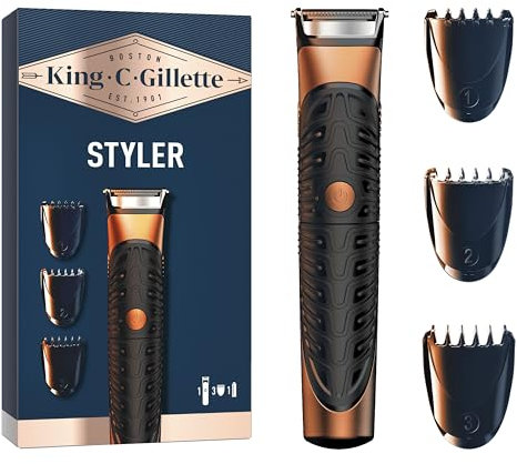 Gillette King C Tondeuse Electrique A Barbe Pour Hommes, 3 Sabots Interchangeables Pour Définir Les Contours Du Visage, Lame De Précision, Étanche, À Pile Sans Fil, Technologie Braun