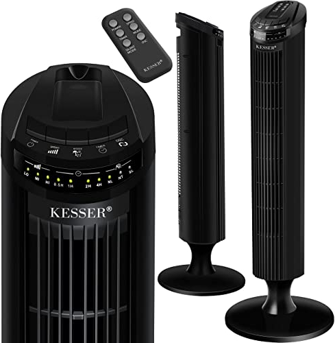 KESSER® Ventilateur de Tour Avec Télécommande | Angle d'Oscillation 90° | 3 Niveaux | 90 cm | Fonction Minuterie et Turbo | Colonne Sur Pied