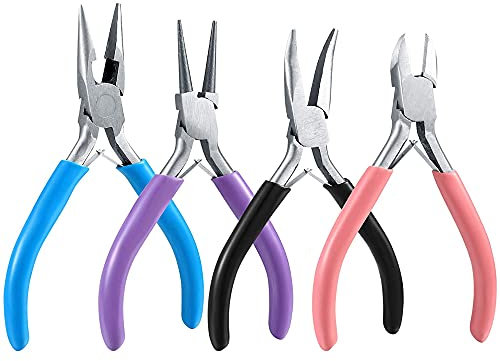 MMOBIEL 4Pcs Schmuckzangen Set Herstellungswerkzeuge Kit, Nadelnase, Lange Nase, Kettennase, Drahtschneider Handwerkszeug für Schmuckreparatur, Schmuckperlen, Drahtwicklung, DIY Handwerk