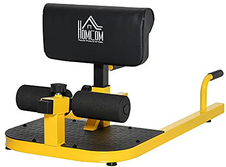 HOMCOM 3-en-1 Máquina Equipo de Sentadilla para Ejercicios Abdominales Tablero Supino Multifuncional Ayuda en Cuclillas Equipo Amarillo