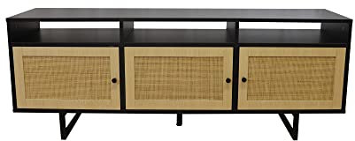 House & Homestyle Black & Rattan Style TV Storage Stand Cabinet Entertainment Unit for Living Room Lounge