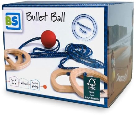 BS Toys Bullet Ball - Outdoor Spaßspiel für Kinder und Erwachsene - Nachhaltiges Holzspielzeug - Geeignet für Familien, Partys, und mehr - Inklusive 2m Seil - Ab 3 Jahren