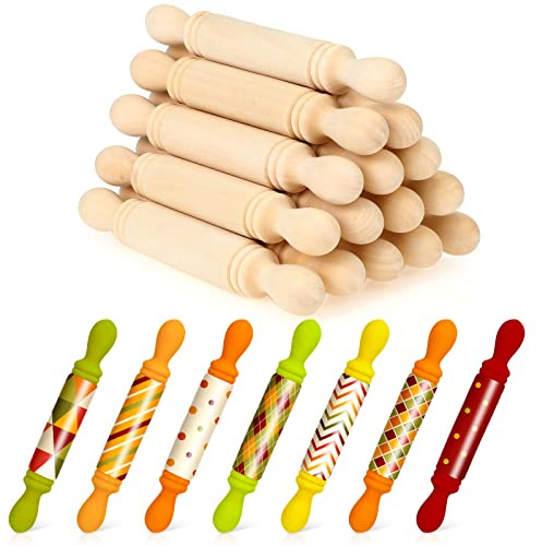 20 Pieces Mini Rolling Pin for Crafts 5.5 Inches Long Wooden Dough Roller Small Wooden Rolling Pins for Kids Children Home Kitchen Fondant Pastry Pizza Crafting Baking and Imaginative Play