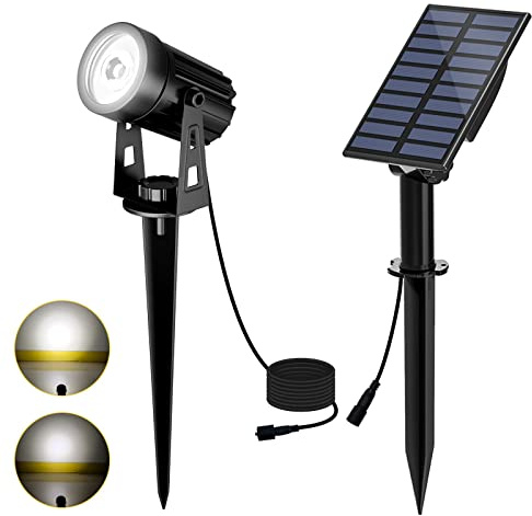 T-SUN Spot Solaire Extérieur 6000K Lampe Solaire Exterieur 2 Modes d'Éclairage Lumière Solaire de Jardin Etanche IP65, 3 Mètres Câble, Eclairage Exterieur Solaire pour Jardin, Chemin