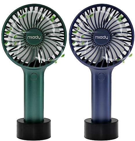 Miady Lot de 2 mini ventilateurs portatifs 5000 mAh (7 à 20 heures d'autonomie) avec batterie rechargeable USB C à 3 vitesses pour les voyages en extérieur et en intérieur