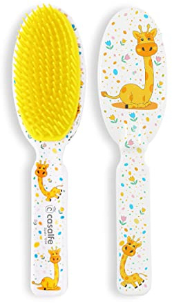 Cepillo de pelo para Bebé desde 9 hasta 17 meses - Con Púas Suaves y Flexibles - Ideal para Limpiar Costra Láctea sin Dolor o Incomodidad - Sin BPA - Con Dibujo de Jirafas - Ecofriendly - Casalfe