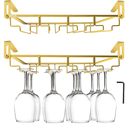MERYSAN Porte-verres à vin en métal - Créatif - En forme de cœur - Support de rangement sous armoire - Stemware - Avec vis - Pour comptoir de bar et cuisine - Doré 4
