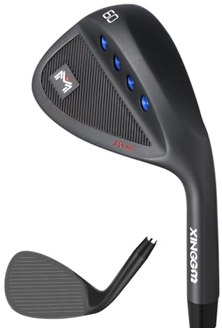 XINGGM smidd golfkil set för män eller individuell 48/50/52/54/56/58/60 graders mellanrum kil sandkil för män, högerhand, fräst yta för mer snurr (stål, svart, 60 grader, styv, höger)