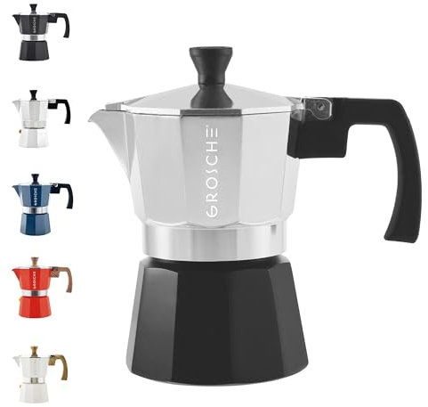 GROSCHE Milano Stovetop Espresso Maker Moka Pot 3 espresso Cup Tuxedo Black