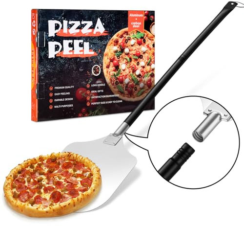 Homikit Pizzaschieber, 85cm Abnehmbaren Griff & 42 x 30cm Rechteckig Großer Fläche, Pizzawender Pizzaschaufel aus Harteloxiertes Aluminium für Backofen Grill Steinofen, Leichten Gleiten auf Pizzastein