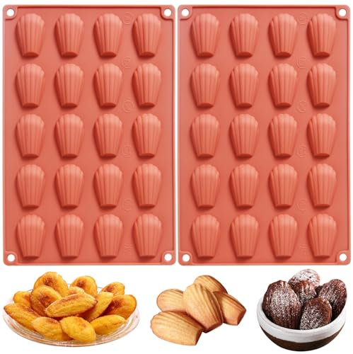 2 moldes Madeleine para hornear, bandeja antiadherente con forma de concha de 40 cavidades, molde de silicona Madeleine para pasteles, chocolate, dulces, 11.8 x 7.6 x 0.5 pulgadas, terracota