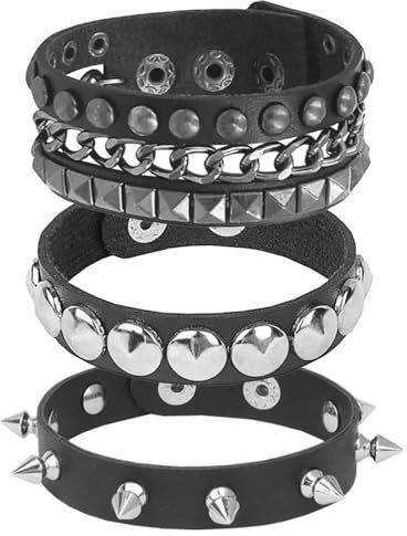 CVFRTT 3 Stück Punk-Armbänder, Mehrschichtige Erarmbänder, Retro-Nietenarmbänder, Modische Und Vielseitige Armbänder, Bekleidungszubehör