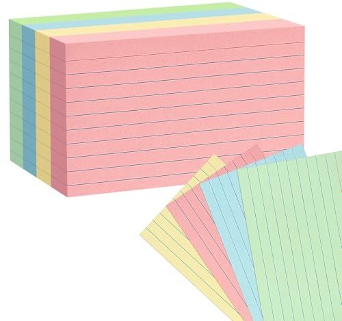 Colored Index Cards 5x8 100Pcs, Goefun Ruled Flashcards, 4 Color Notecards for Studying, Recipes, Memo Cards, Office Supply, DIY, Presentation
