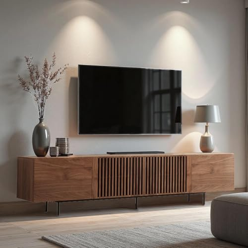TV Stand -Modern High-End TV Cabinet, Mid-Century TV unit with Ample Storage, large tv stand for 75, 85, and 100 Inch Televisions, Media Console for Living Room & Bedroom, Walnut (180cm)
