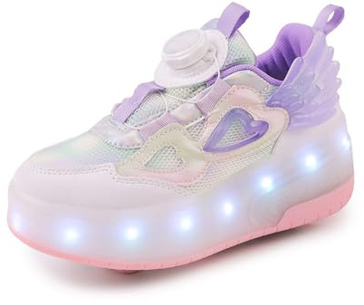 Hixingo Chaussure a Roulette pour Fille Garçons, Rose Patins à roulettes avec Lacets Rotatifs, Basket à roulettes pour Débutants, Enfants (Pourpre,35)