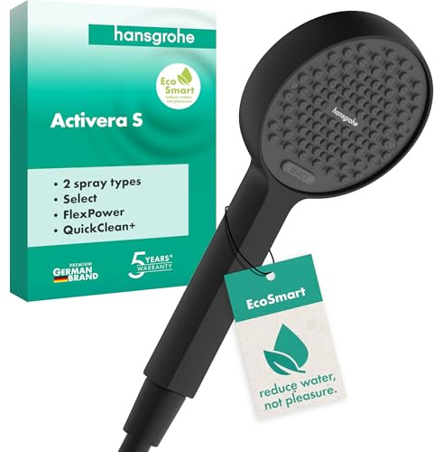 hansgrohe Activera Select S 28033670 Pommeau de douche rond à économie d'eau avec fonction anti-calcaire 7,2 l/min (EcoSmart) 2 types de jet Noir mat