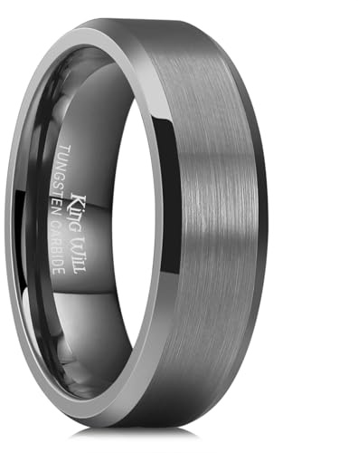 King Will Silver/Black/Gunmetal Grey Promise 6MM/7MM/8MM Wedding Band For Men Tungsten Carbide Ring Comfort Fit Beveled Edges/Step Edges