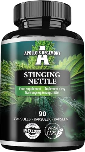 Ortie 500 mg - Extrait hautement concentré DER 4:1, 90 gélules végétaliennes, approvisionnement pour 3 mois, soutenir la santé cardiovasculaire - par Apollo's Hegemony