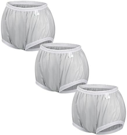 Carer Lot de 3 Couvre-couches pour Adulte Sous-vêtement Anti-fuites pour Incontinence Imperméable Sans Bruit Lavable Réutilisable Culotte Plastique Unisexe Gris Taille L