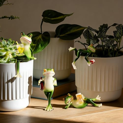 Silkwish Set di 4 statuette a forma di rana, decorazione da giardino, in resina, per balcone, con scanalature, resistenti alle intemperie, per vasi di fiori, davanzale, decorazione per ufficio