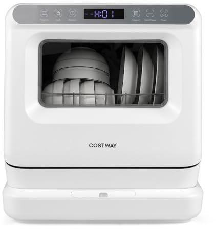 COSTWAY Lavavajillas Pequeño 45cm, 6 Programas, Mini Lavavajillas Compacto sobremesa de 3 Cubiertos, Depósito de Agua 8,25 L, Secado por Aire y Brazos Rociadores Dobles de 360°