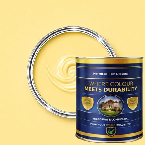 Premium Edition Masonry Emulsion Paint – Exterior Weatherproof Wall Paint for Brick, Concrete & Render – Smooth Durable Finish – Mould & Algae Resistant in 5 Colors (Yellow, 1 Liter)