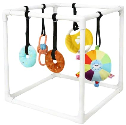 Genérico Dog Jungle Gym - Centro De Actividades De Juego para Cachorros | Juguetes De Enriquecimiento área de juegos de enriquecimiento para perros extraíble, marco de PVC con 5 juguetes colgantes |