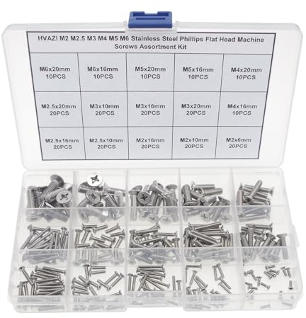 HVAZI M2 M2.5 M3 M4 M5 M6 Stainless Steel Phillips Flat Head Machine Screws Assortment Kit