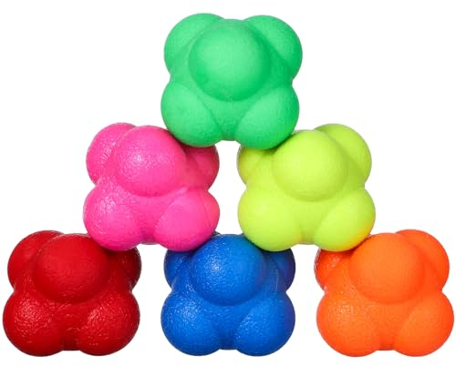 Reflexball Set 6 Stück – Gummi Reaktionstrainer zur Verbesserung von Reflexen, Beweglichkeit & Hand-Augen-Koordination – für Yoga, zu Hause & Freien – inkl. Bumperball, Twistball & Reaktionsball
