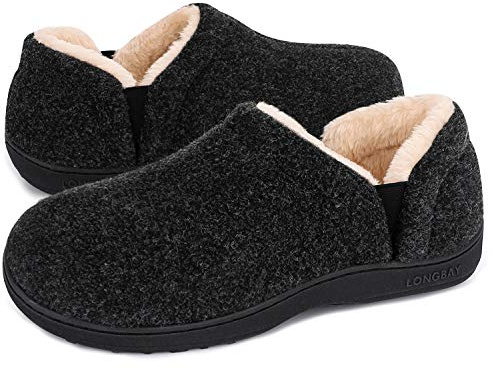 LongBay Men's Cozy Memory Foam Slippers Comfy House Shoes (X-Large/ 13-14, Black)