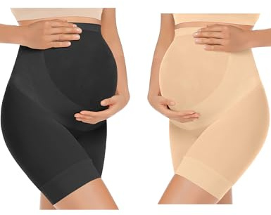 KIM S Maternity Shapewear Maternity Clothes Fall Baby Shower Dress Maternity Underwear Maternity Panties Maternity Shape Wear Pregnancy Must Haves Belly Band Shorts (Nude+Black L)