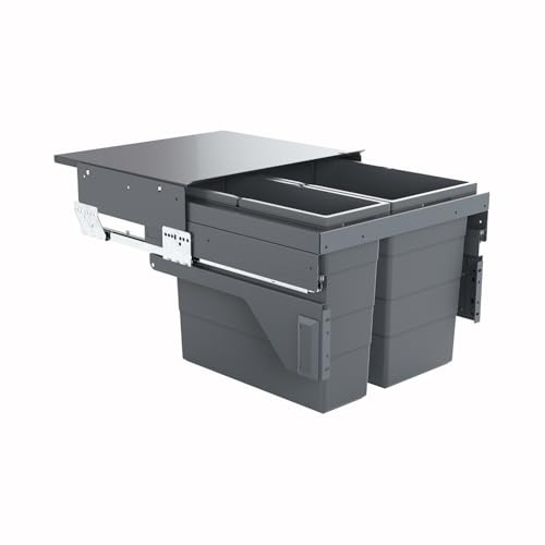 Hailo Abfallsammler 361082 | für 50 cm Schrank mit Möbelfront | 2fach Trennung 45 Liter | Mülleimer Auszugsystem | Dunkelgrau