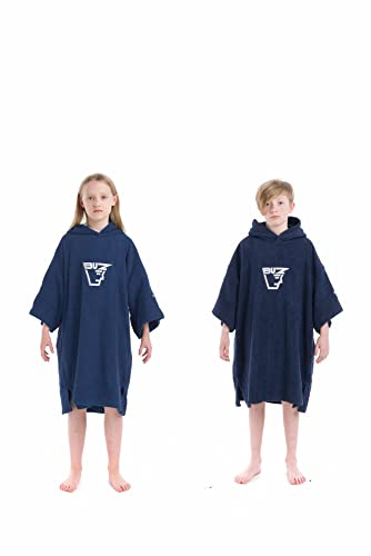Buz Juniors Hooded Navy Blue Changing Robe for Beach, Swimming, Unisex Bath Robe Poncho