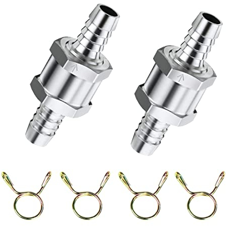 Kraftstoff Rückschlagventil, 10 mm Aluminium Ventil Rückschlagventil, Rückschla Rücklaufsicherung Benzin, mit 12 mm Federklammer, für Auto Vergaser Niederdrucksystem, 2 Stück