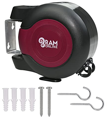 Ram® Corde à Linge rétractable avec Double câble – Séchoir à Linge Mural Robuste 2 x 15 m Bordeaux