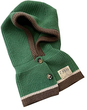 JDYaoYing Wintermützen für Frauen Warm Kapuzenschal Strickkopfbedeckungen Streifen Beanie Knopfleiste Halswärmer, Green02, One size