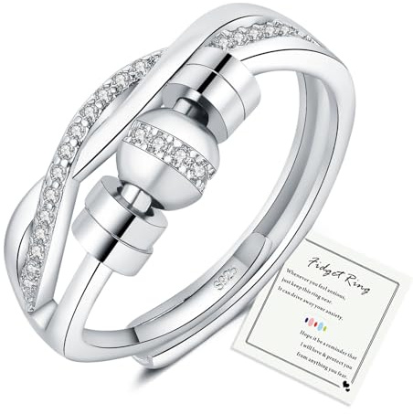 HEEYA Bague Anti Stress Femme Argent 925 Fidget Bague Reglable Anxiété Rotative Spinner Pour Femme Ouverts Zircon Cubique