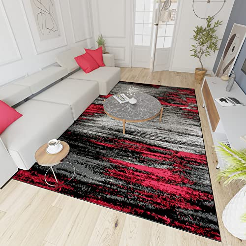 Mazovia Modern Teppich - Kurzflor - Teppich für Wohnzimmer, Schlafzimmer, Esszimmer - ÖKO-TEX Wohnzimmerteppich, Robust und pflegeleicht, Niedrige Florhöhe - Grau Rot 200 x 250 cm