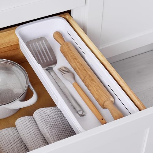 YouCopia DrawerFit® Sliding Drawer Bin, Expandable and Adjustable Kitchen Storage Organizer, Speckled White