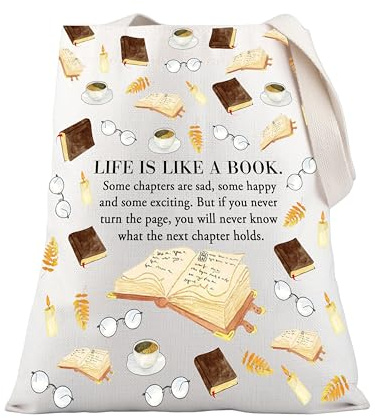 PLITI Funny Book Lover Tote Bag Library Literature Gift Bookworm Book Club Inspirational Quote Shoulder Bag (Life Like Book TGU)