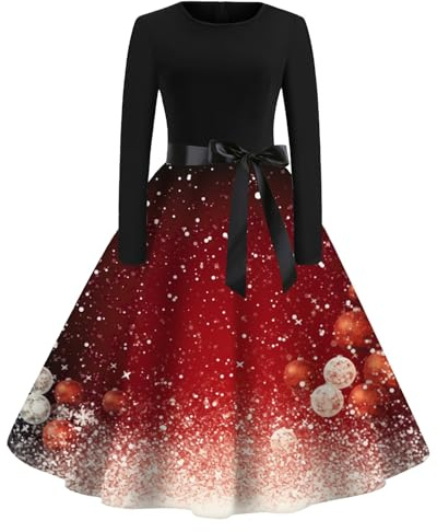Robe Enfant Noel - Robe De Thé Classique De Noël Pour Femmes, Manches Longues, Col Rond, Avec Ceinture, Robe De Soirée Cocktail Accessoires Photo Grossesse
