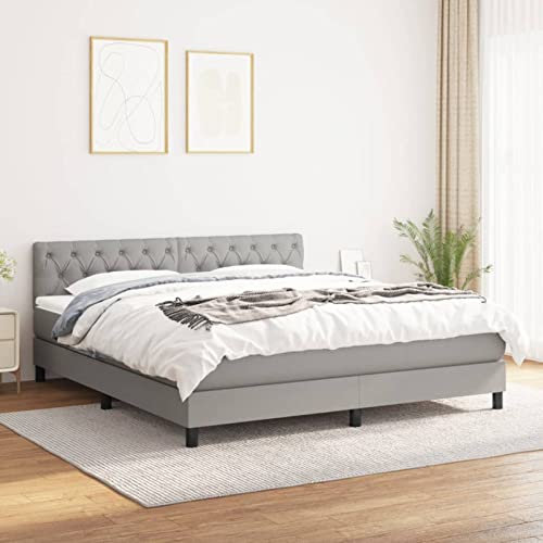 BAZZI Boxspringbett 160 x 200 cm mit Matratze Polsterbett 160 x 200 cm Komplettes Bettset,Bett 160 x 200 cm Mit Matratze und Lattenrost Hellgrau-55 Stoff Jugendbett für Jugendzimmer, Futonbett
