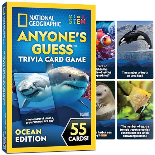 National Geographic Anyone's Guess Ocean Animals Trivia Cards - Kids Trivia Card Game with 55 Jumbo Cards, Animal Games, Kids Trivia Game