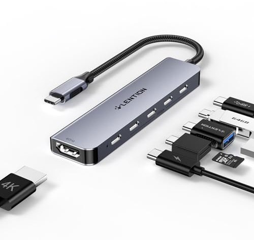 LENTION Hub USB C 10Gbps a 4 Puertos USB C Gen 2x1, HDMI 4K@60Hz, PD 100W, Adaptador USB C Multiport Compatible con MacBook Pro 2025-2016, Surface, iPhone 17 Plus Pro MAX y Más (CE33, Gris)