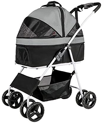 Hundebuggy Hundebuggys Premium Haustierbuggy für mittelgroße Hunde Faltbarer 4-Rad-Katzenbuggy für 2 Katzen Hundekinderwagen Kinderwagen für kleine Hunde Atmungsaktiver Hund